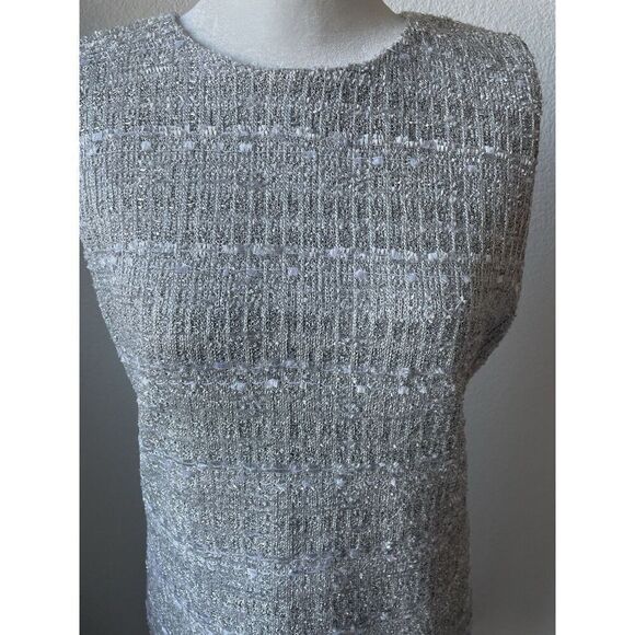 St. John Evening Silver Metallic Knit Shift Dress & Match Blazer Size 8 - Picture 5 of 8